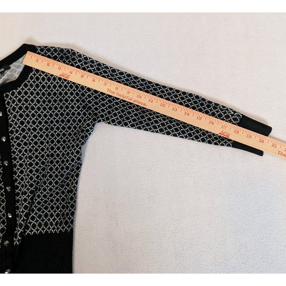 Premise Snap Close Cardigan Sweater Women's XS 3/4 Sleeve Black White Geometric - Picture 9 of 12